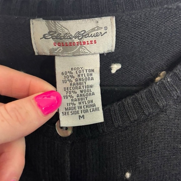 Eddie Bauer Collectibles Angora Rabbit Hair Knit Snowflake Cardigan Sweater M - Picture 3 of 11